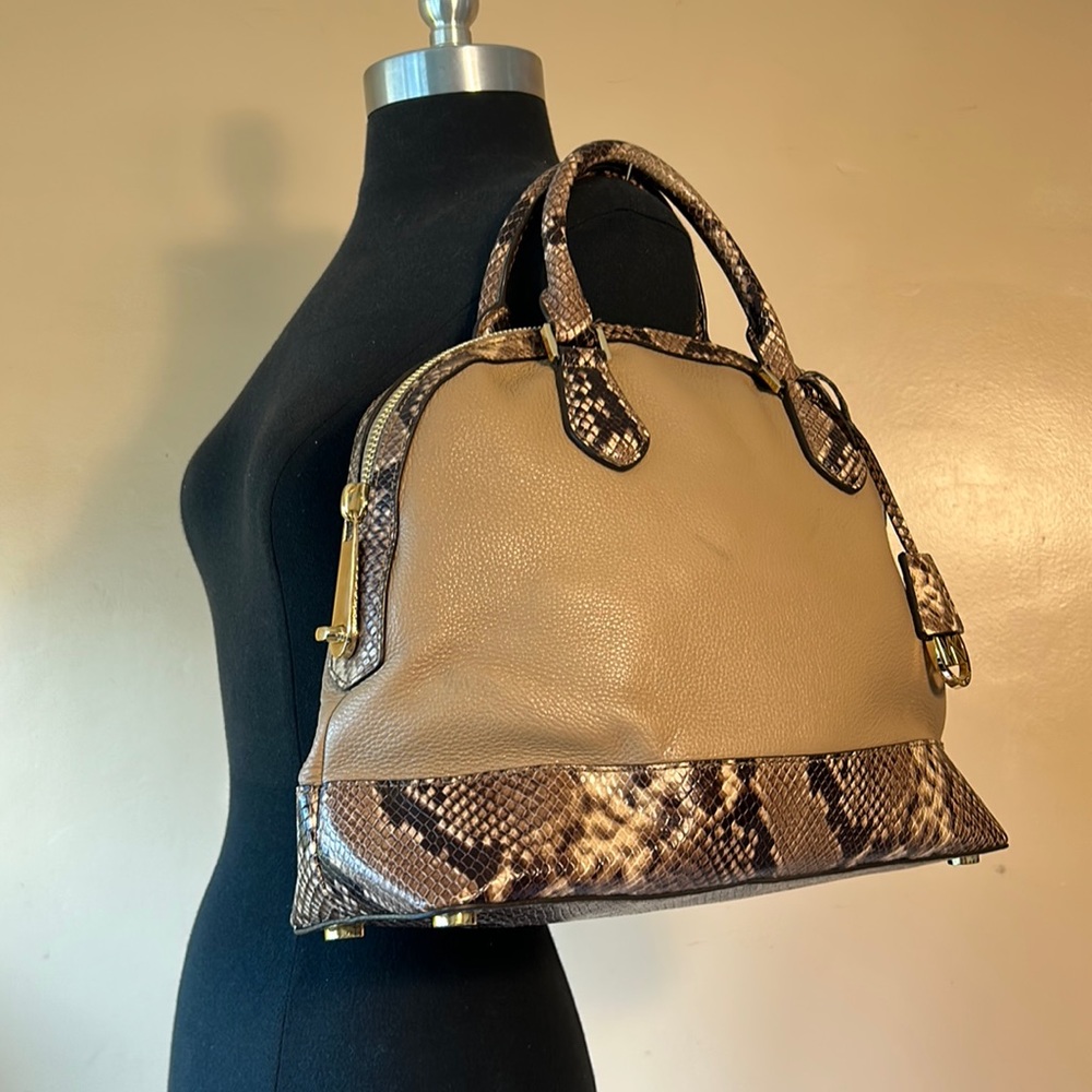 Michael Kors Smythe Khaki Small Dome Snakeskin Embossed Leather Satchel
